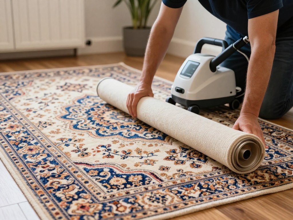 Area rug receiving specialized cleaning treatment