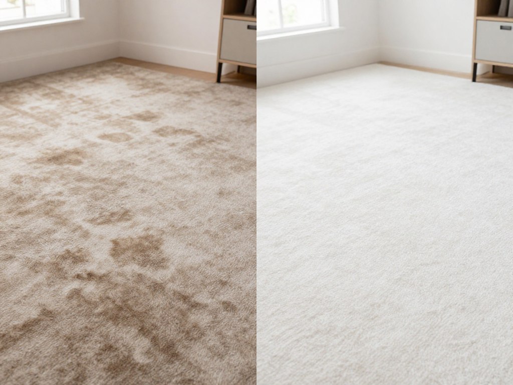 Before and after carpet cleaning comparison showing expert stain removal results in Lake Geneva home