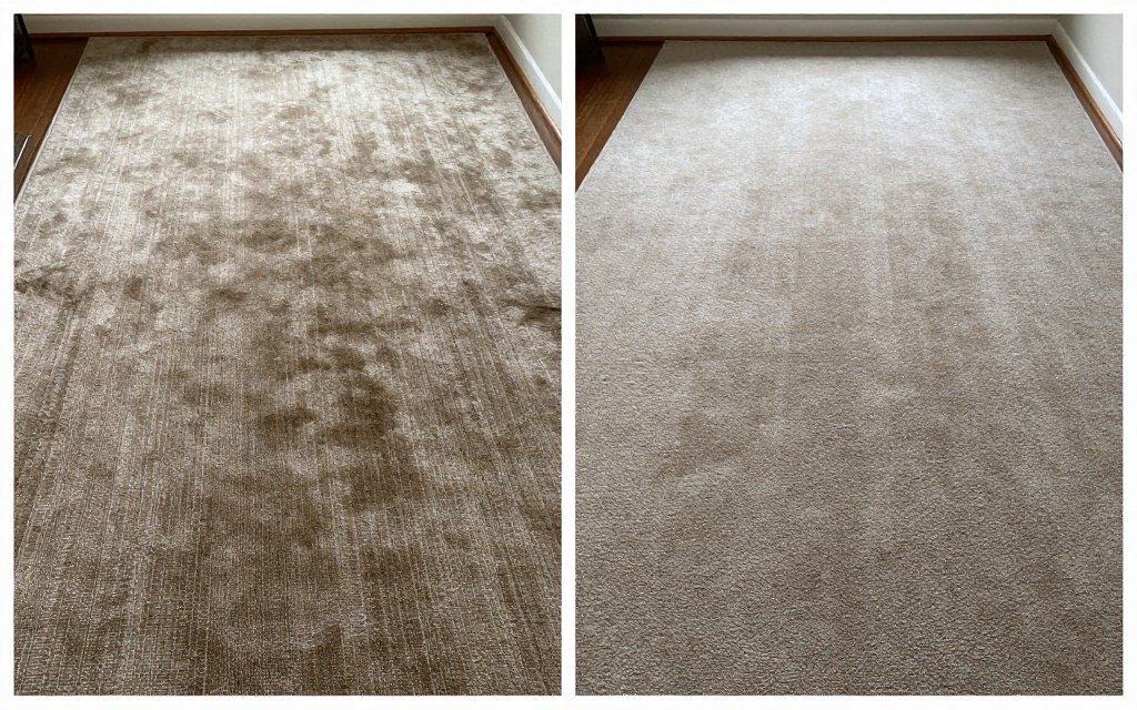 Before and after carpet cleaning results comparison