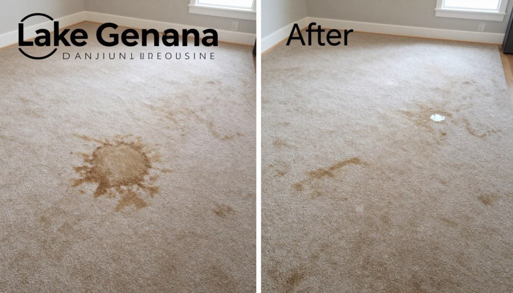Before and after carpet stain removal by Lake Geneva experts