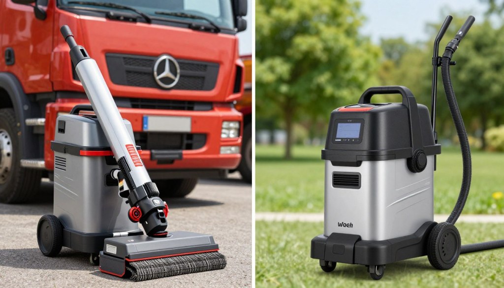 Comparison between professional carpet cleaning equipment and consumer rental machines showing quality difference
