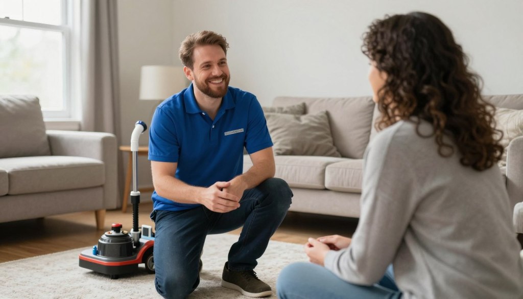 Customer asking questions to professional carpet cleaner