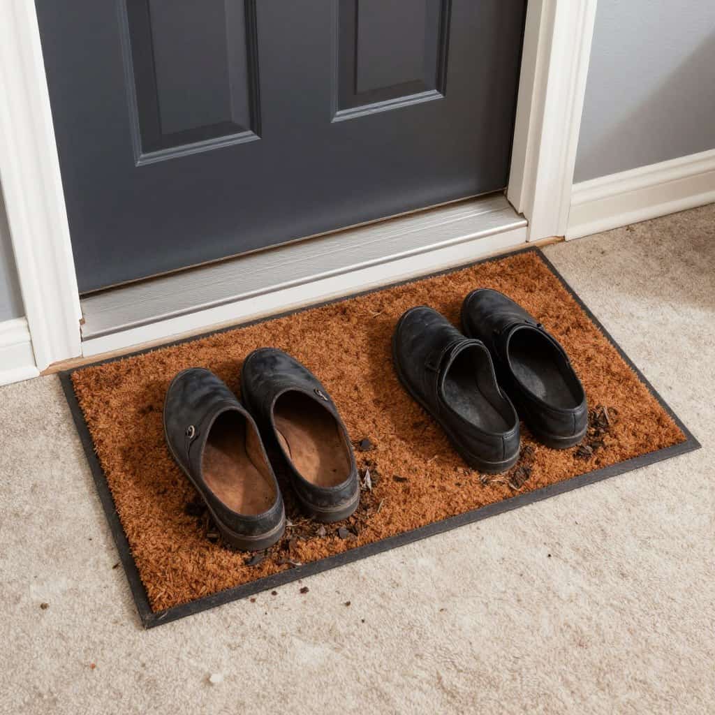 Entry door mat protecting carpet