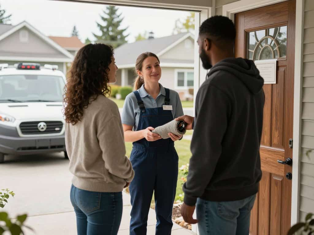 Local Lake Geneva family-owned business owner providing personalized carpet cleaning service to neighborhood customer