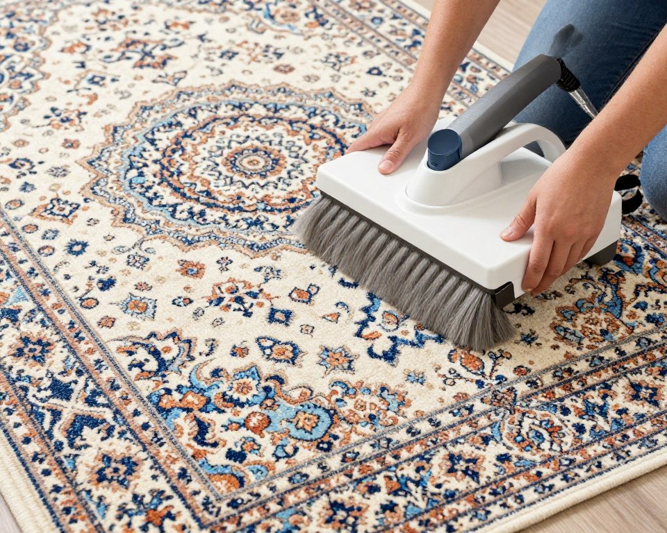 Oriental area rug cleaning showing detailed professional care