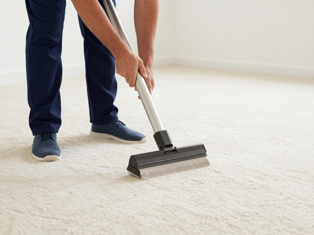 Professional carpet grooming and final inspection showing attention to detail and quality control
