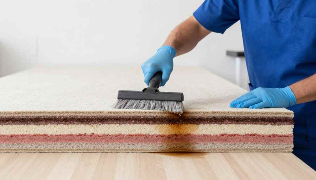 Professional demonstrating solution for recurring carpet spots and wicking problems