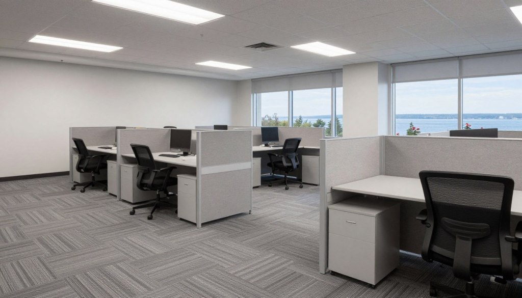 Professional office space with clean carpets after commercial cleaning service