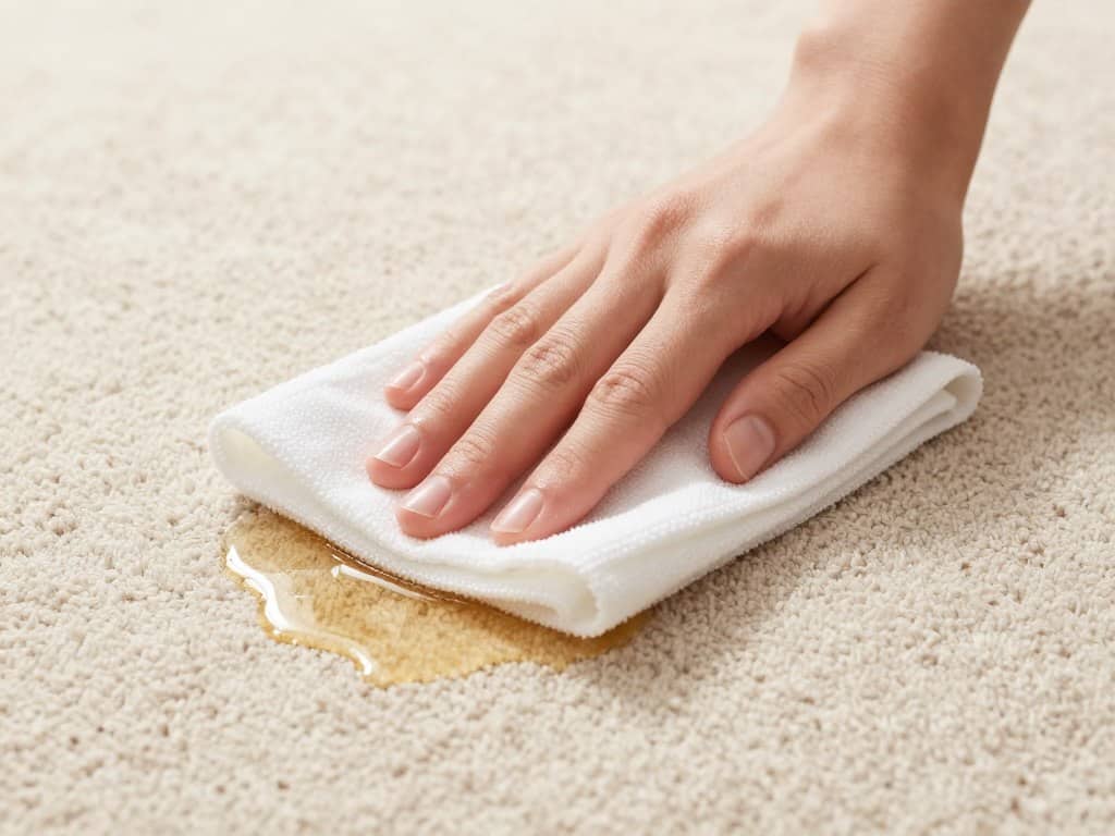 carpet stain removal demonstration showing proper blotting technique