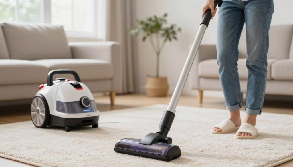 homeowner vacuuming carpet properly for maintenance