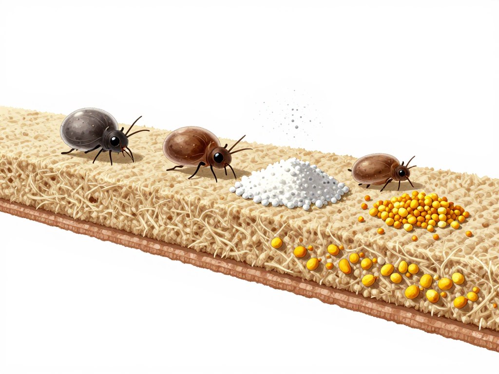 microscopic view showing dust mites and allergens in carpet fibers