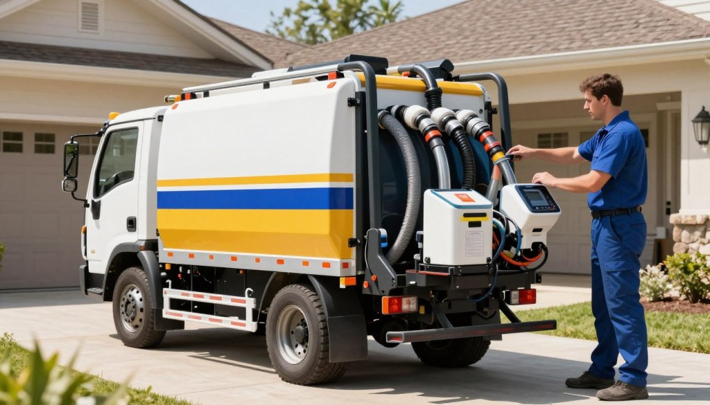 professional carpet cleaning truck-mounted equipment in action