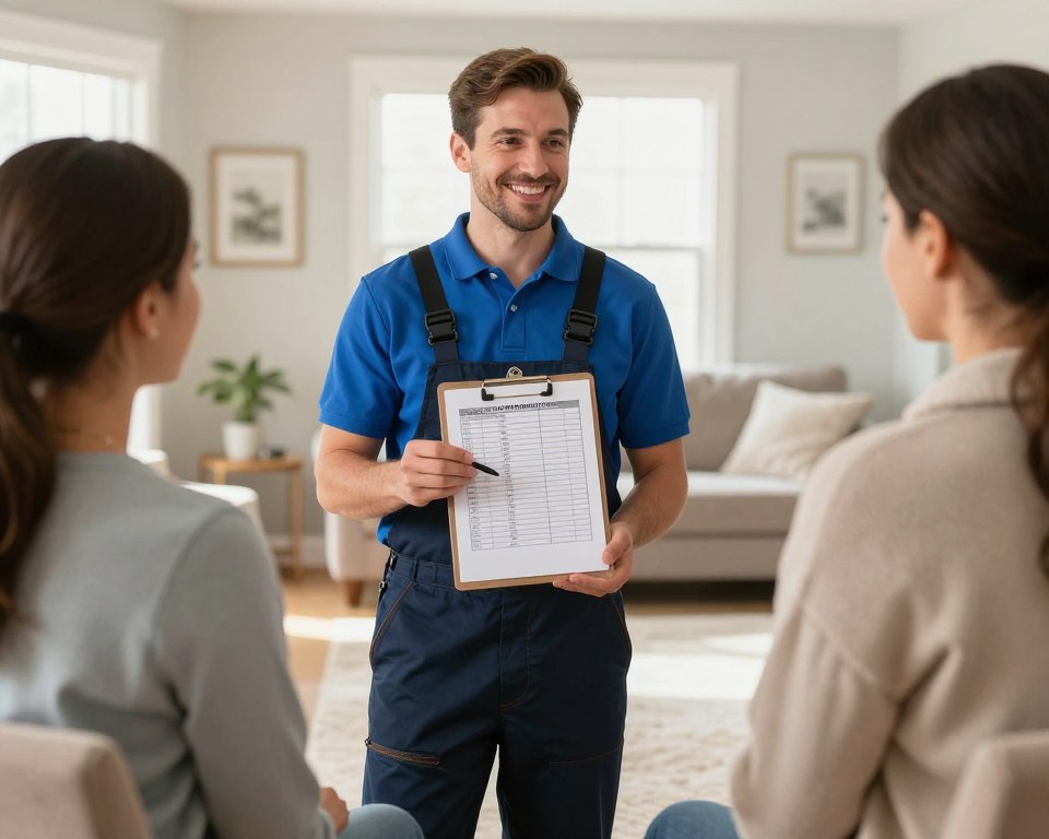 professional providing transparent carpet cleaning estimate to Burlington homeowner