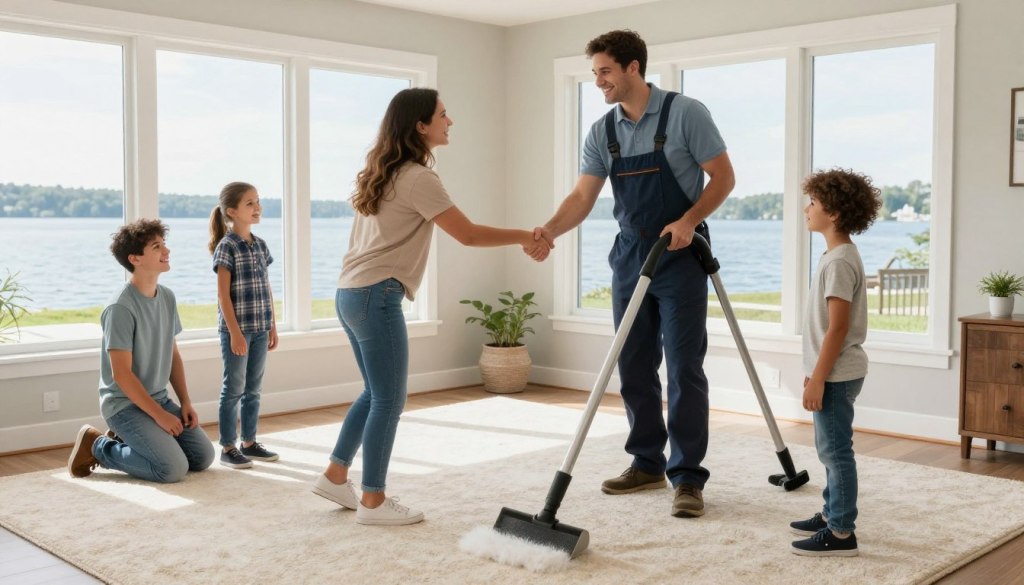 satisfied Lake Geneva family after professional carpet cleaning service