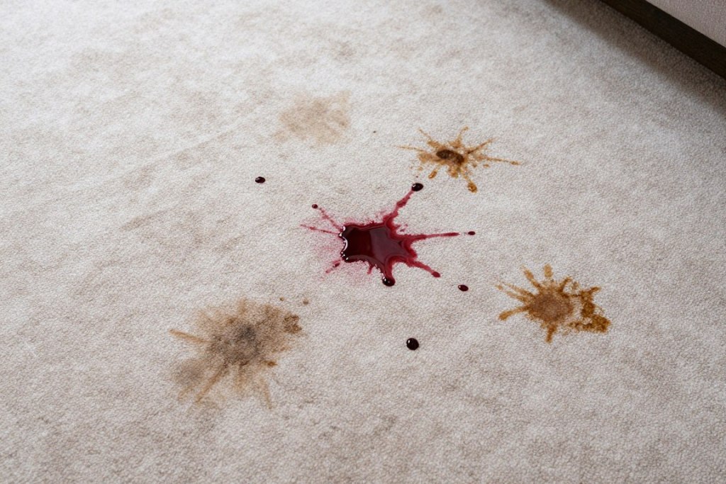 various common carpet stains including wine, coffee, and pet accidents